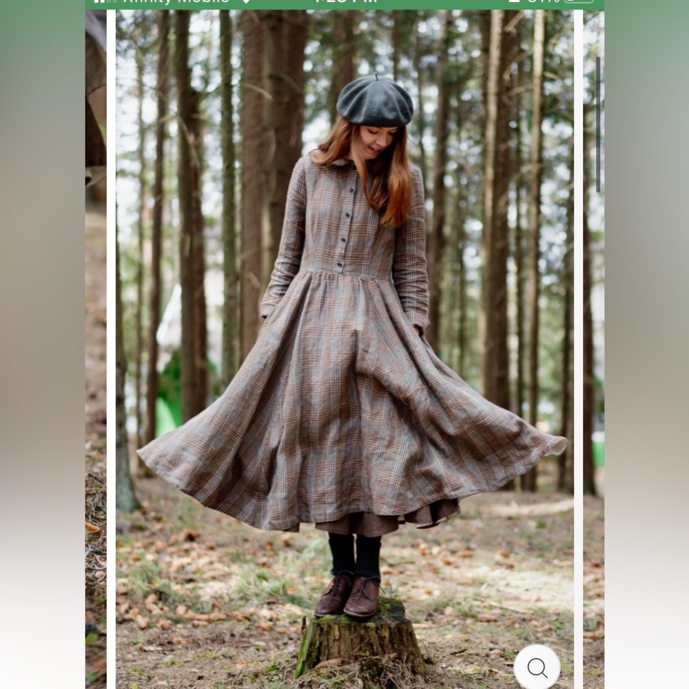 SOLD. Brown Plaid Son De Flor Classic long sleeve dress size Small.